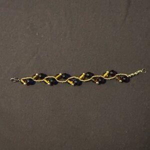 Handmade Gold and Black Chevron Pattern Bracelet